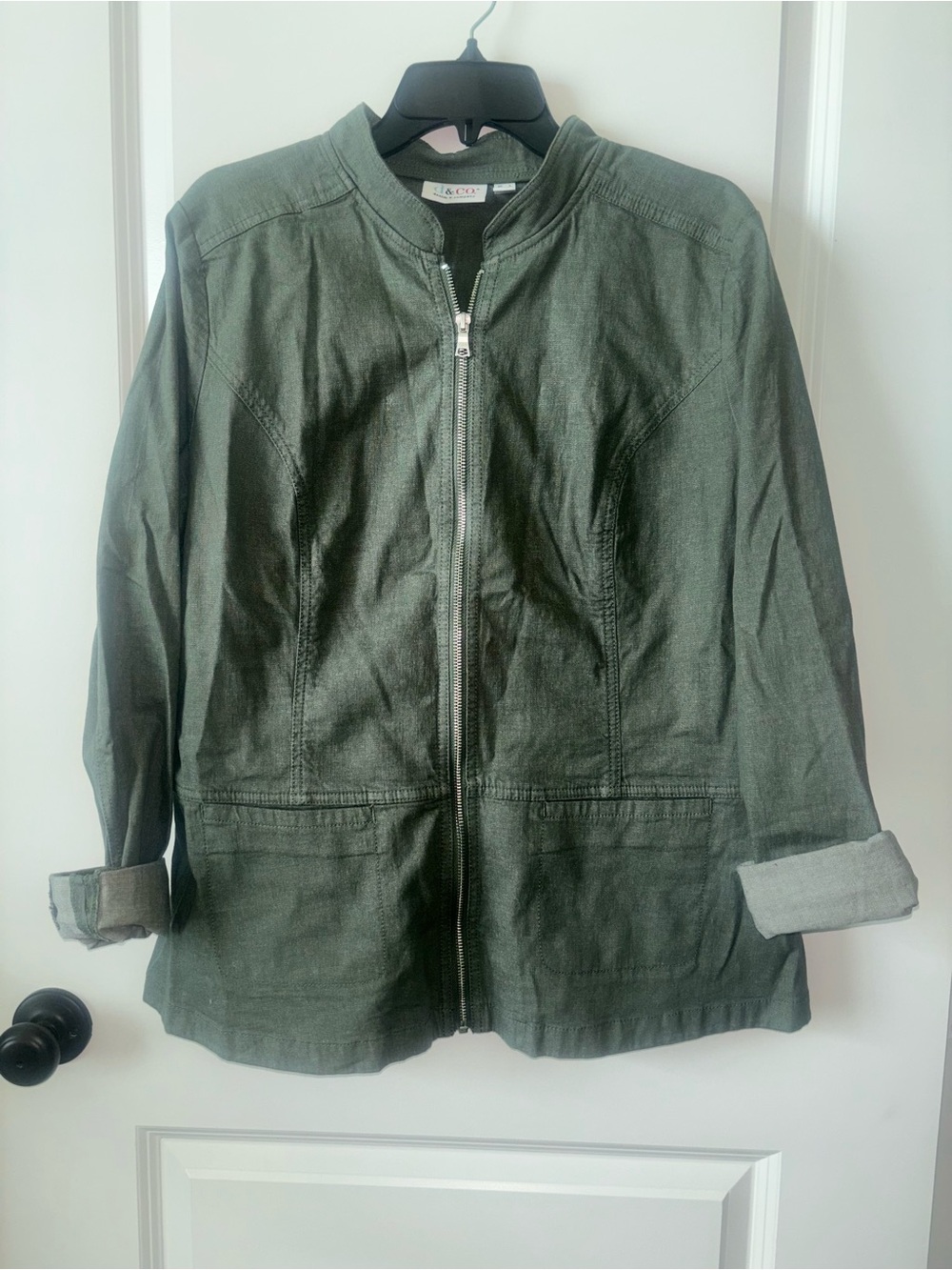 d&co Olive Green Utility Zip Jacket Cotton Stretch Lightweight Large new